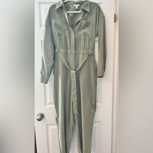 Nine West Olive Green Long-Sleeve Shirt Jumpsuit